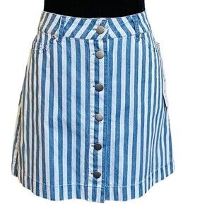 Forever 21 Blue White Striped Button Front Mini Skirt Medium NWT